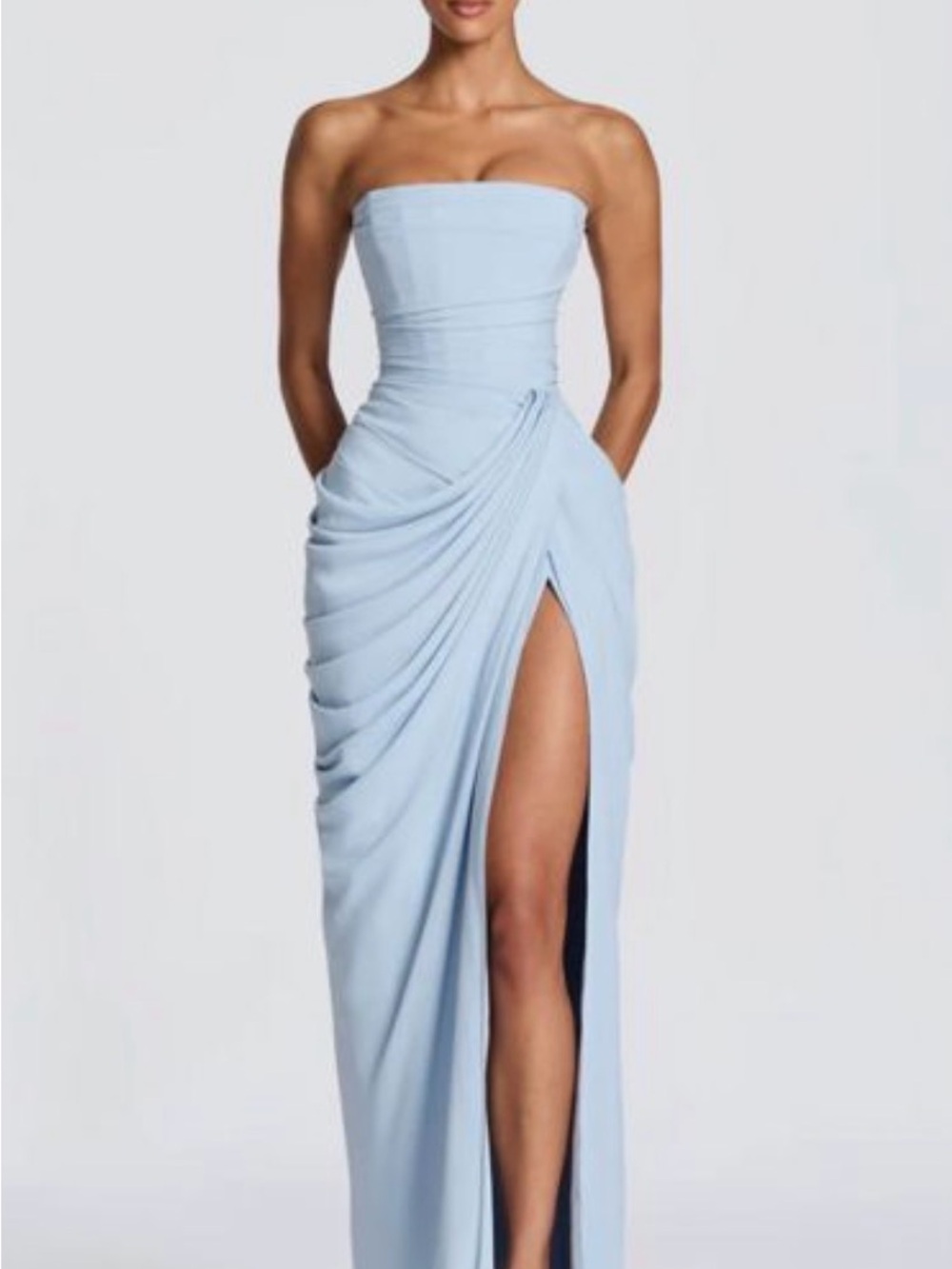 Strapless Corset-Back Evening Gown in Light Blue - Picture 3 of 3